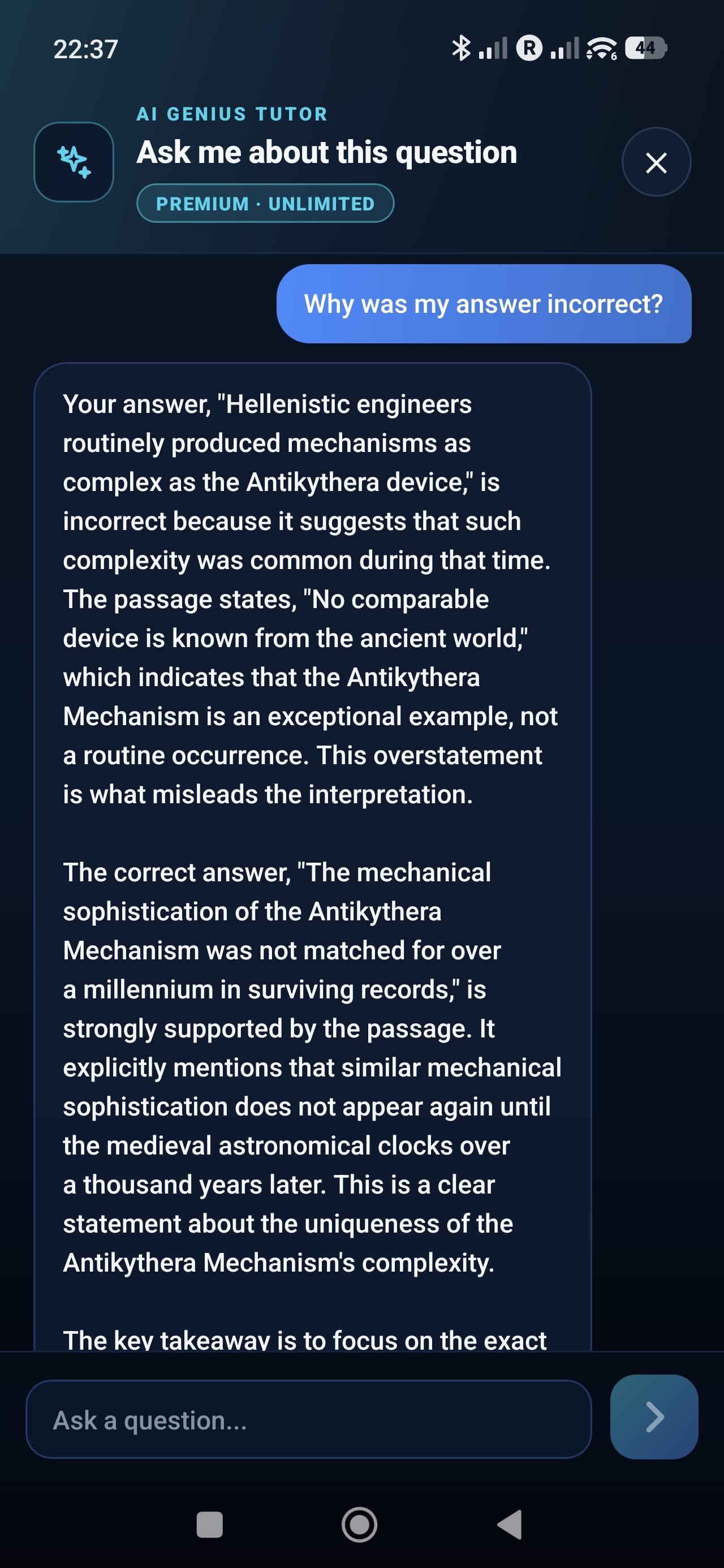 UCAT Genius AI tutor explaining a question step by step