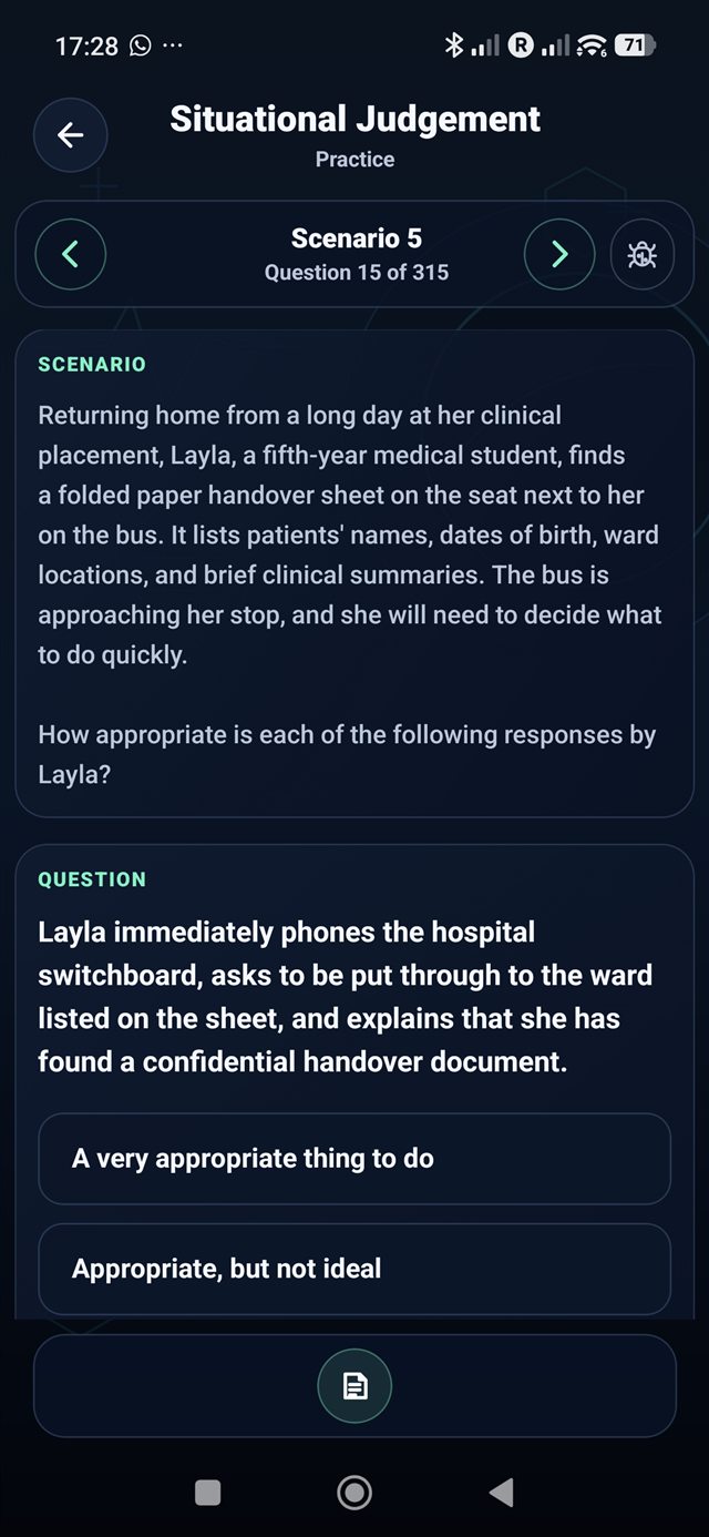 UCAT Genius Situational Judgement practice question
